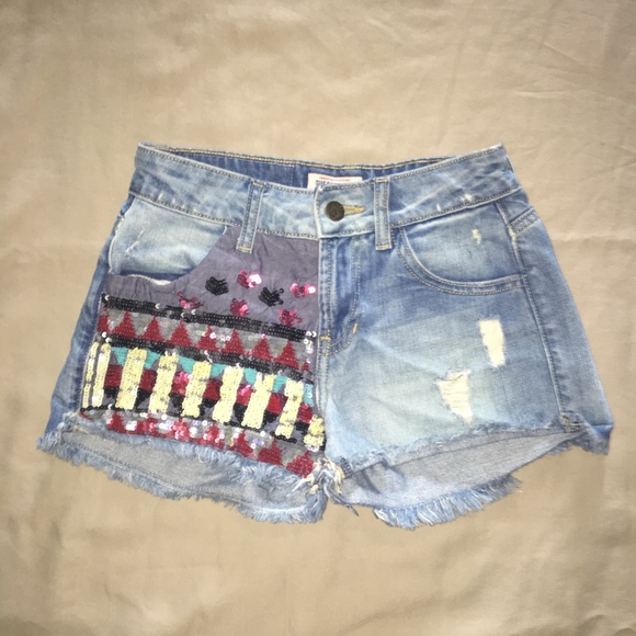 sequin jean shorts